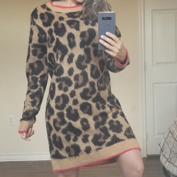 Lily White Cheetah Faux Fur Sweater Dress M/L - Picture 4 of 7